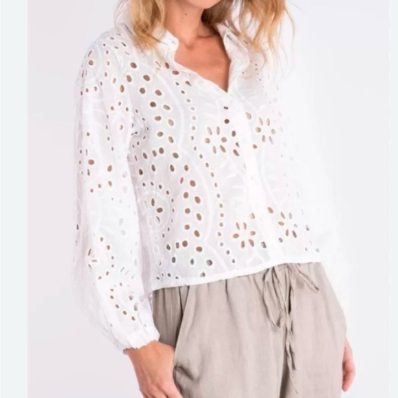 Tops - Wltra Pink Women White Collared Button Front Long Bishop Sleeves Blouses Size S